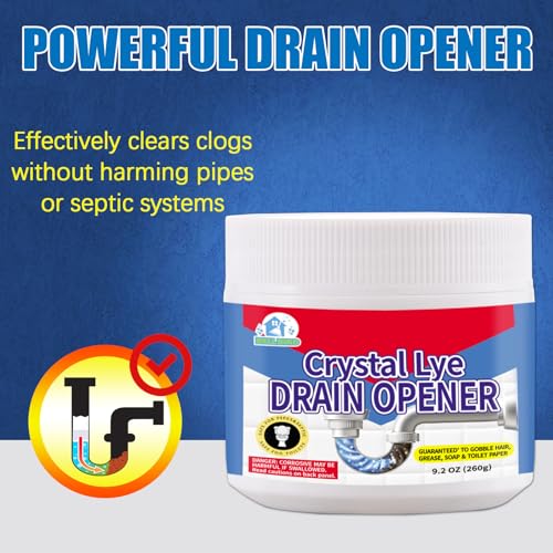 BELL BIRD Crystal Lye Drain Opener, Lye Sodium Hydroxide, Unclogs Bathroom Kitchen Sinks, Shower Pipes & Toilets, Sink Drain Cleaner, Clog Remover for Clogged Drains Bathtub Pipes (1PCS) - size: 9.2 Ounce (Pack of 1)