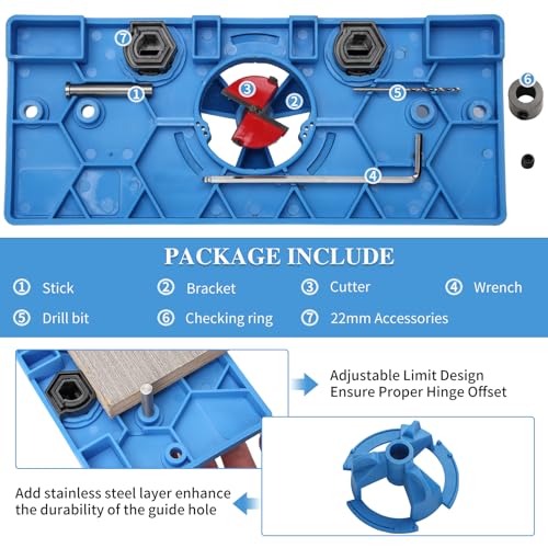 35mm Hinge Jig Concealed Hinge Hole Saw Jig Higne Drilling Jig Hole Guide Woodworking for Kitchen Cabinet Door Hinge - color: Blue