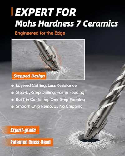 5 Pack Serrated Drill Bit Set for Tiles, Professional Carbide Tip 1/4" to 1/2", Thin Metal, Brick, Plastic and Wood