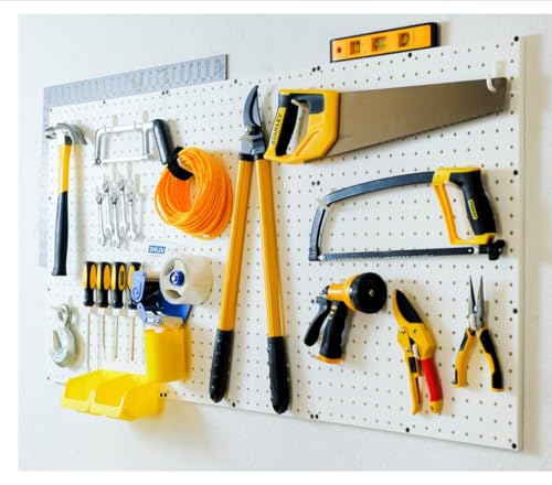 WallPeg Pegboard Panel and Accessory Kit – 3 Count Large White Peg Board Panels with 36 Self-Locking FlexLock Peg Hooks for Home, Garage, Tool Storage