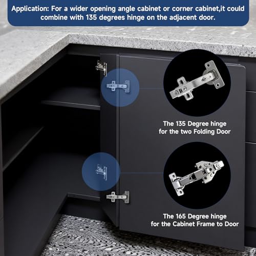 HJ 135 Degree Corner Cabinet Hinges, 2 Pack Lazy Susan Hinges, Corner Kitchen Cabinet, Cupboard Folded, Folden Door,Replacement Hardware,35mm Cup, 3D/6-Way Adjustable - size: 135°