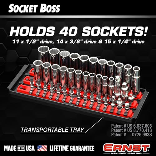 Ernst Manufacturing 8491 Socket Boss Multi-Drive Socket Organizer Tray with 13” Socket Rails, Blue – Drive Socket Storage Tray for Automotive Service Technician’s Toolbox - Made in USA - color: Blue, style: 13-Inch