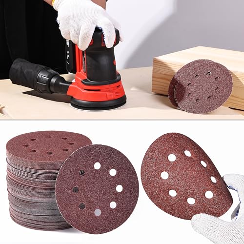 Bates- Sanding Discs, 5 Inch 8 Hole Sanding Discs, 100 Pack, Grits 60 120 240 400 600 800 1000 1200 1500 2000, Sanding Pads, Hook and Loop Sanding Disc, Round Sandpaper Discs, 5 inch Sanding - color: Red, size: 100 Pack, 60-2000 Grits