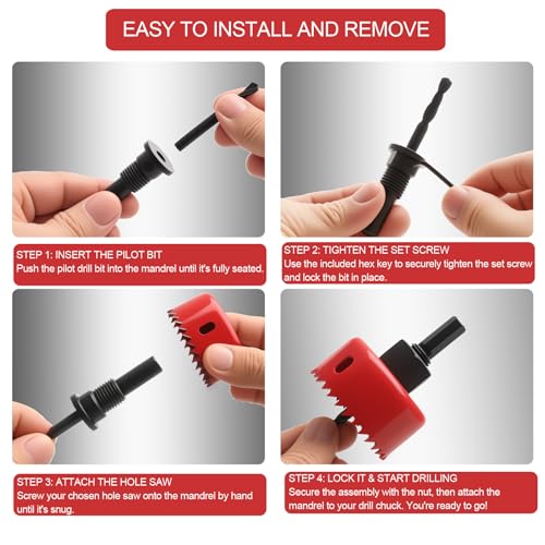 9-Piece Hole Saw Kit 32-76mm with Mandrels & Case for Wood, PVC, Plywood - color: Red