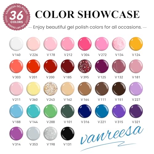 VANREESA Gel Nail Polish Kit with U V Light 53 Pcs Gel Polish Nail Set 36 Popular Colors Nail Polish Set with Base Coat 4 Effects Top Coat with Manicure Tools Complete Nail Kit Gifts for Women Girls - color: Elegant Rhythm