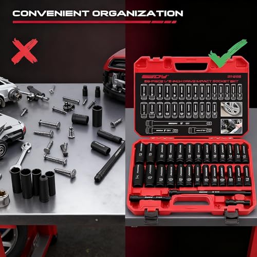 29-Piece 1/2" Drive Impact Socket Set, SAE (3/8 to 1 inch) and Metric (10-24mm) Sizes with Extension Bars Standard Deep Socket Set CR-V Material High Durability Impact Wrench - style: 1/2" | 29-Piece Standard & Deep