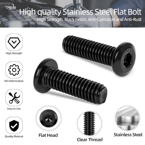 10 PCS 1/4"-20 x 3-1/2" Flat Head Socket Cap Screws Bolts, Flat Round Head Furniture Allen Bolts, Stainless Steel 304, Full Thread, Black Coating, Screwdriver Bit Included - size: 1/4"-20 x 3-1/2"