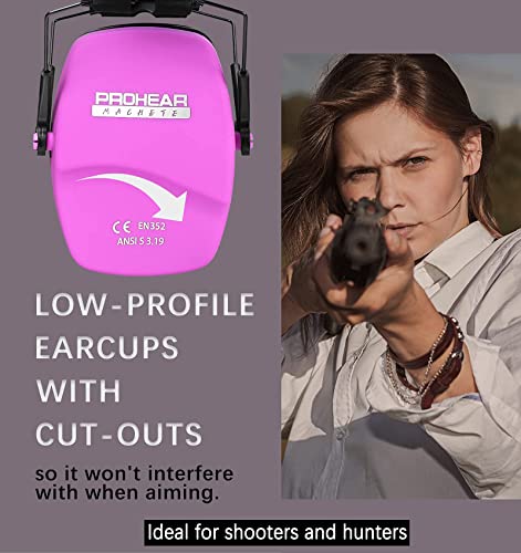 PROHEAR 016 Ear Protection Safety Earmuffs for Shooting, NRR 26dB Noise Reduction Slim Passive Hearing Protector with Low-Profile Earcups, Compact Foldable Ear Defenders for Gun Range, Hunting (Pink) - style: Passive – Pink