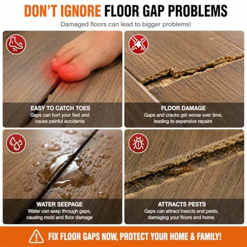 Floor Gap Fixer Tool for Floating Floors, Dual Suction Cup Flooring Repair Kit, 2.87" Vacuum Cups, 80° Floor-Protective Striking Surface, Rubber Mallet & 5 Adhesive Pads