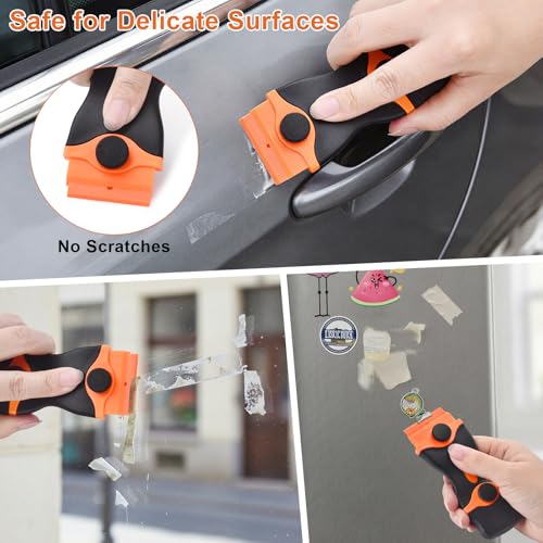 2 Pack Razor Blade Scraper Tool, 2-in-1 Razor Scraper With 60 Pcs Razor Blades 20 Pcs Metal and 40 Pcs Plastic Razor Blades, Cleaning Scraper Tool, Cooktop, Paint, Glass Scraper, Decal, Sticker, Label