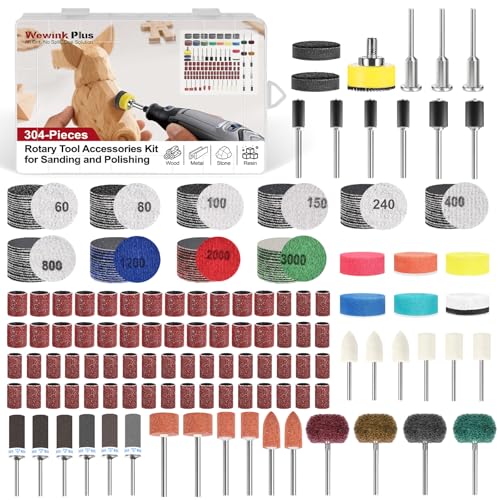 304-Piece Rotary Tool Accessory Kit with Sanding and Polishing Attachments - size: 1 Inch