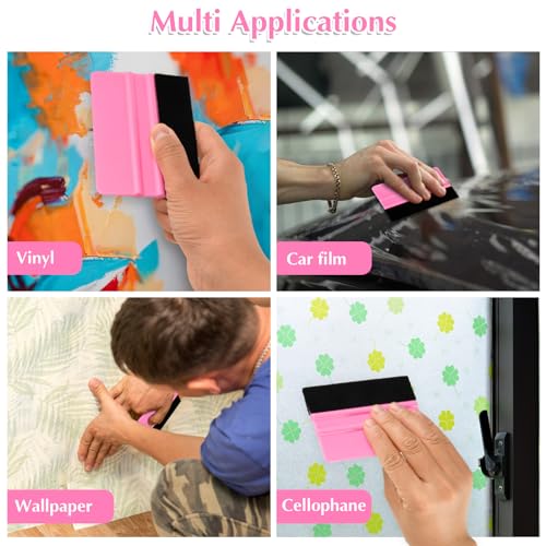 Mabor Vinyl Squeegee Tool, 2Pcs Pink Plastic Felt Squeegee for Vinyl