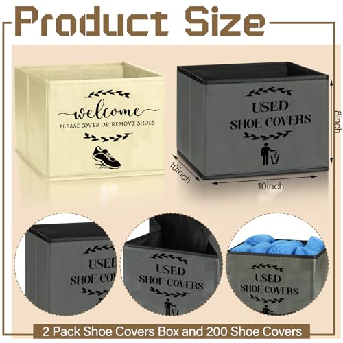 Suzile 200 Pcs Disposable Shoe Covers with 2 Pcs Box Open House Supplies Foldable Booties Shoe Covers Holder Storage Bin for House Indoor Guest Supplies, 10 x 10 x 8 Inch(Beige,Gray,Blue) - color: Beige,Gray,Blue