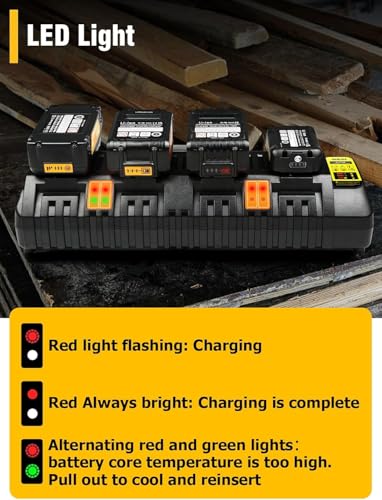 DCB104 20V MAX Battery Charger Replacement for Dewalt Battery Charger, 4 Port Multi Charger Station with 2 USB Ports, Compatible with Dewalt 12V-20V Batteries（Black） - color: Dark Grey