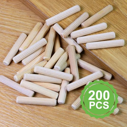 5/16" x 1-3/4" Wooden Dowel Pins, FoDau770 Fluted Wood Dowel Rods, Natural Beech Wood Dowel Pegs for Crafts, Woodworking, DIY Furniture - 200 Pieces - size: 5/16" x 1-3/4"