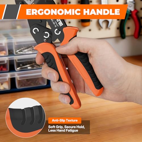 5-in-1 Wire Crimping Tool, AWG 28–16 Ratcheting Pin Crimper for Non-Insulated Open Barrel Terminals – Fits JST XH/PH/SM/SYP, Dupont, Molex, AMP, TE, Deutsch & More Automotive Wire Connectors