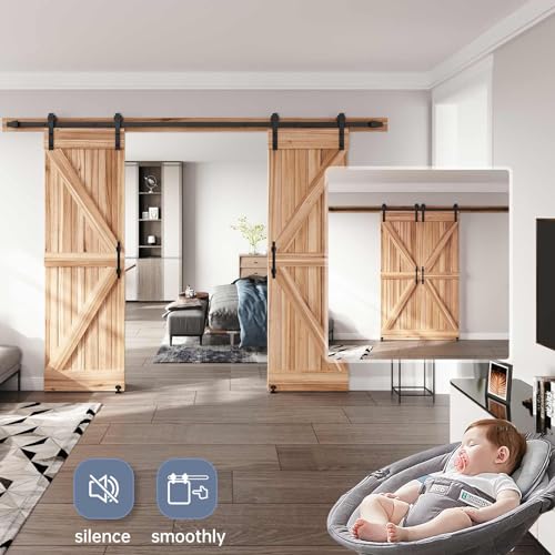 EaseLife 10 FT Double Sliding Barn Door Track and Handle Hardware Kit,Straight Pulley,Slide Smoothly Quietly,Easy Install (10FT Track Kit for 27"~30" Wide Double Door) - size: 10 FT-Double Door Kit