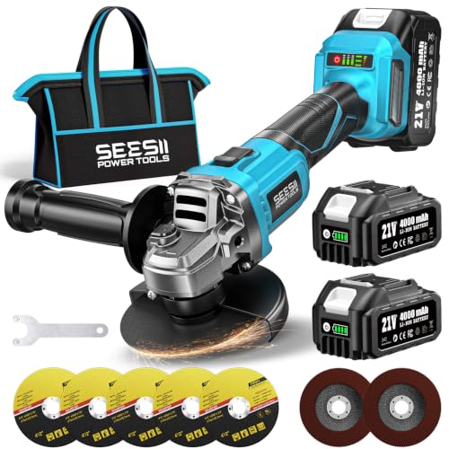 SEESII Cordless Angle Grinder 4-1/2 Inch, 10000RPM Brushless Motor