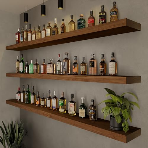 ROGMARS 72 Inches Long Walnut Floating Shelves - color: Walnut, size: 72 Inch set of 3
