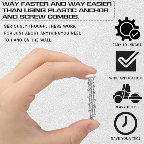 Blulu 100 Pcs Drywall Anchors 1/4 X 1-1/4 Inch White Self Drilling Screws - color: White, size: 1/4 x 1-1/4 Inch