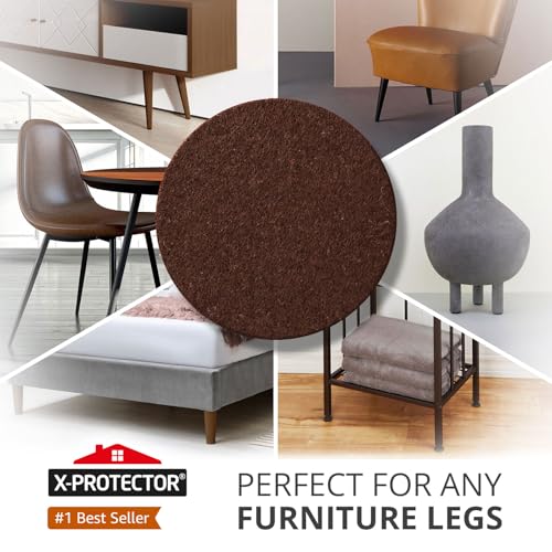 X-PROTECTOR Felt Furniture Pads - 32 PCS 1 1/2" Floor Protectors for Chair - size: 1 1/2" 32 Brown, Round
