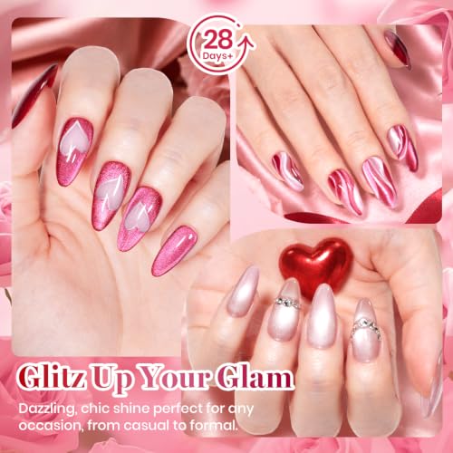 Beetles Pink Cat Eye Gel Polish Set, Garden Kiss 6 Colors Glitter Gel - color: A - Glass Pink Cat Eye | Garden Kiss