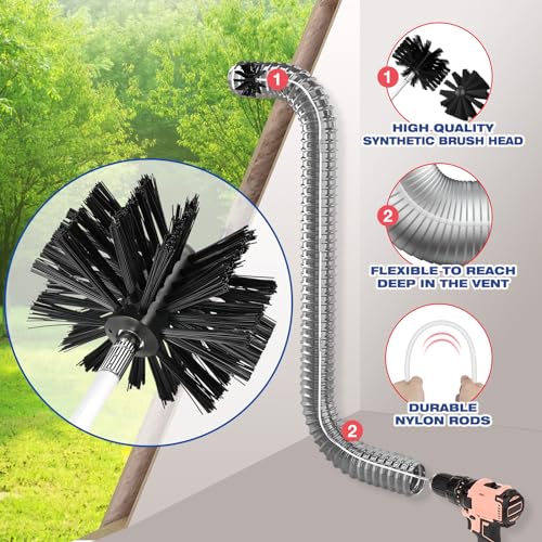 PetOde 35 Feet Dryer Vent Cleaner Kit, Lint Remover, Upgraded Flexible Quick-Snap Brush with Drill Attachment, Extends Up to 35 FEET for Easy Cleaning, Cleaning Tools Use with/Without a Power Drill - size: 35 feet