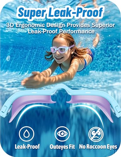 Vvinca Kids Swim Goggles, Swimming Goggles for Kids 3-14 Anti-Fog UV Protection No Leak Pool Glasses for Boys Girls - color: 13- Pink & Purple