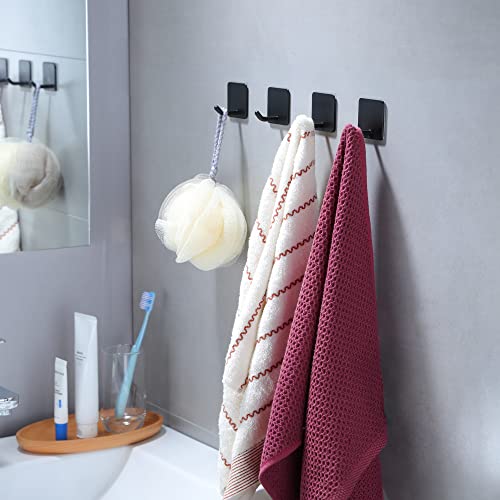 YIGII Adhesive Towel Hooks - 4 Pack Towel Hooks for Hanging Robes Coat Hooks Stick on Wall Hooks Stainless Steel, Matte Black - color: Matte Black