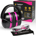 TradeSmart Shooting Ear Protection for Gun Range, NRR 28 Earmuffs & Eyewear - color: Clear Glasses - Pink