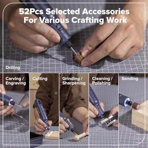 Greenworks 8V Mini Cordless Rotary Tool Kit with Led light,6-Speed &USB Charging with 52 Accessories,Multi-Purpose Power Rotary Tool for Sanding, Polishing, Drilling,Engraving, DIY Crafts