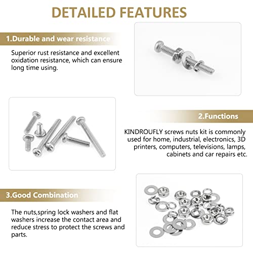 562 Pieces M2 x 4/6 /8/10 /12/16 /20mm Phillips Pan Head Machine Screws Nuts Washers Assortment Kit, 304 Stainless Steel, Fully Machine Thread - size: M2