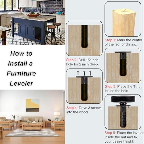 NEWBYTEK 3/8-16 Heavy Duty Leveling Feet, 1600LB Furniture Levelers (4PK) - size: 3/8-16,4pcs