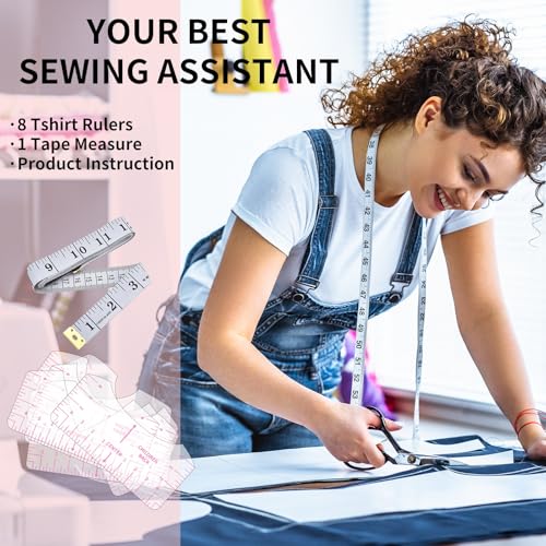9pcs Tshirt Ruler Guide for Vinyl Alignment, T Shirt Rulers to Center Designs, PVC Measurement Template, Sewing Supplies Accessories Tools for Cricut Heat Press & HTVRONT HTV Transfer Vinyl (Pink) - style: Tshirt Ruler-9-Pink