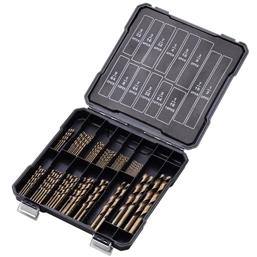 Cobalt Drill Bits Set for Hardened Metal and Stainless Steel, 101Pcs M35 High Speed Steel Twist Jobber Drill Bits 1/16"-1/2", with Plastic Index Storage Case - size: 1/16-1/2 in (101 pcs)