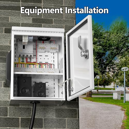 Outdoor Electrical Box with Thermostat and Fan, Cold-Rolled Steel Plate, Aluminum Alloy Back Beam, One-Piece Ventilation Design, IP65 Waterproof, Wall/Pole Mounted. (15.7" x 11.8" x 5.9") - size: 15.7" x 11.8" x 5.9"