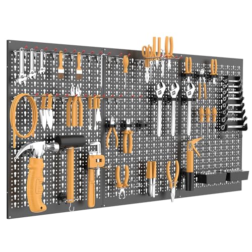 WALMANN Metal Pegboard, Wall Tool Organizer Board with Hooks, 24x48 in - color: Black