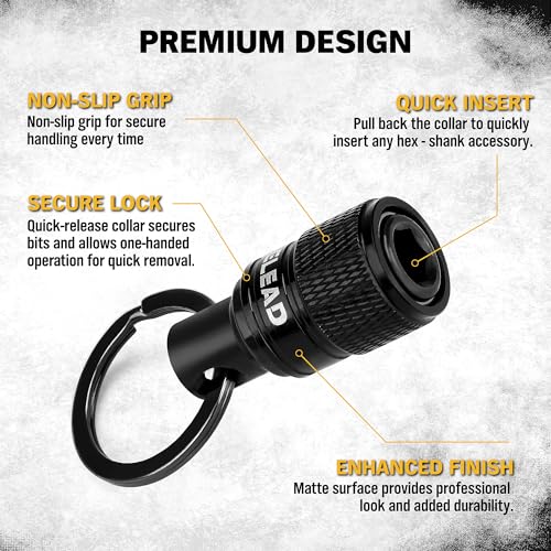 6-Piece Bit Holder Key Chain, 1/4 inch Black Hex Shank Bit Holders, Quick Release Design with Keychain Carabiner for Nut Driver, Screwdriver & Drill Bits, Tools Gifts for Men - style: 6 Bit Holder Key Chain Black