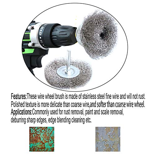 FPPO Stainless Steel Wire Wheel Brush & Crimped Cup Brush Kit for Drill,Fine Wire Diameter 0.0059 Inch,for Rotary Tool with 1/4-Inch Shank,Removal of Rust,deburring,Paint (7pcs)