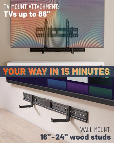 ECHOGEAR XL Soundbar Mount for Speakers up to 20lbs – Attaches to TVs up to 86” or Wood Studs 16-24”– Universal Design & 2.6” Extension for Dolby Atmos – Easy DIY Install w/ Included Hardware