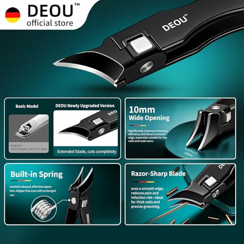 DEOU Nail Clippers Set, Stainless Steel Manicure Kit for Thick Hard Ingrown Nails, Anti-Splash with Nail File, Portable Keyhole Design, Gift Box for Home Travel (Black, Diagonal Cut + Straight Cut) - color: Black, Diagonal Cut + Straight Cut