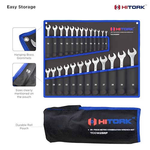 HITORK 25 Piece Metric Combination Wrench Set, 6-32 mm, 12-Point CRV Steel