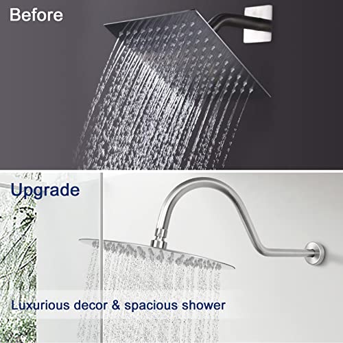 NearMoon Shower Extension Arm with Flange - S Shaped High Arc Gooseneck Long Shower Extender Pipe, Perfect for Rainfall Shower Head - Bathroom Accessory,16 Inch (Brushed Nickel) - color: Brushed Nickel