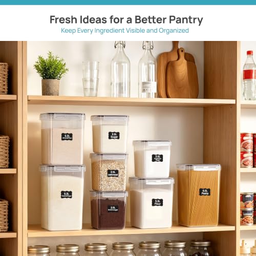 Vtopmart 3 PCS Flour and Sugar Storage Container Sets for Beginner Bakers | BPA Free, Airtight Seal, Dishwasher Safe (Not Lids), 5.2L for 5 lb Flour, 2.5L for 3 lb Sugar, with Label, Scoop - size: 3 Pack