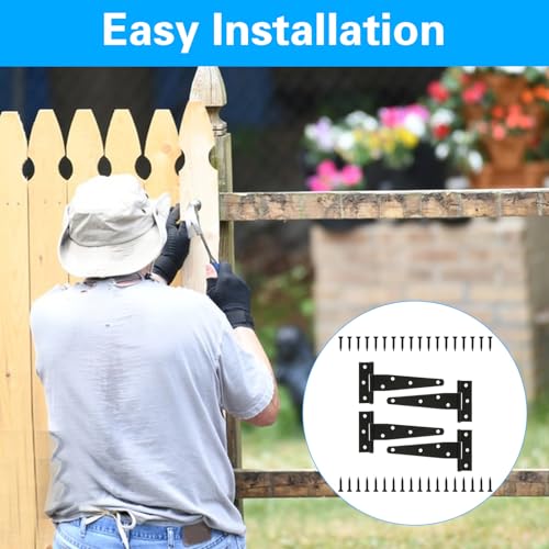 T Strap Hinges Heavy Duty, Shed Door Gate Hinges(Black) (4, 4 Pcs *6 inch) - size: 4 Pcs *6 inch