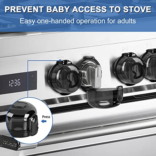 GRENFU Stove Knob Safety Covers (5 + 1 Pack), Oven Lock Child Safety, Black
