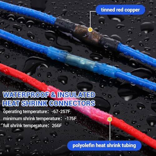 Relaxweex 680 Pcs Heat Shrink Butt Connectors Kit Marine Grade Waterproof Insulated Electrical Crimp Wire Connectors Kit Tinned Red Copper Waterproof Butt Splice Connectors for Automotive, Boat, Truck
