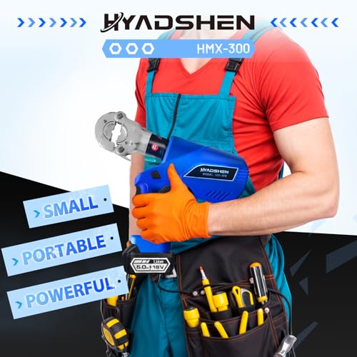 Electric Hydraulic Cable Lug Crimper Pliers Rechargeable Crimping Tool 6 Ton Electrical Terminal Cable Wire Fiber Crimper Kit with 11 Dies (HMX-300)