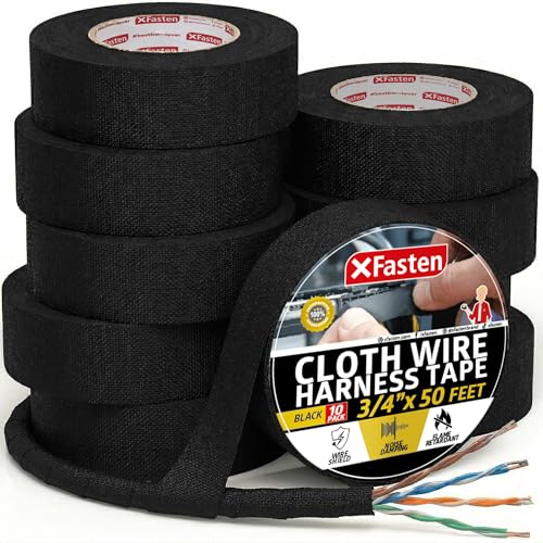 XFasten Wire Harness Tape, 3/4-Inch x 50 Feet (10-Pack), High Temp Wiring Loom Harness, Self-Adhesive Felt Cloth Electrical Tape for Automotive Engines, Noise Dampening, and Cable Protection - style: 3/4 Inch x 50-Feet (10-Pack)