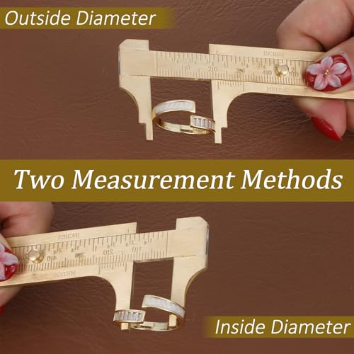 Pocket Caliper 1 PCS 6.4 in Straight Brass Ruler and 1PCS 4.6 in Brass Pocket Calipers with Double Scale Sliding Gauge Bead Measuring Tool Metal Calipers BrassRuler Millimeter Gauge Mini Caliper